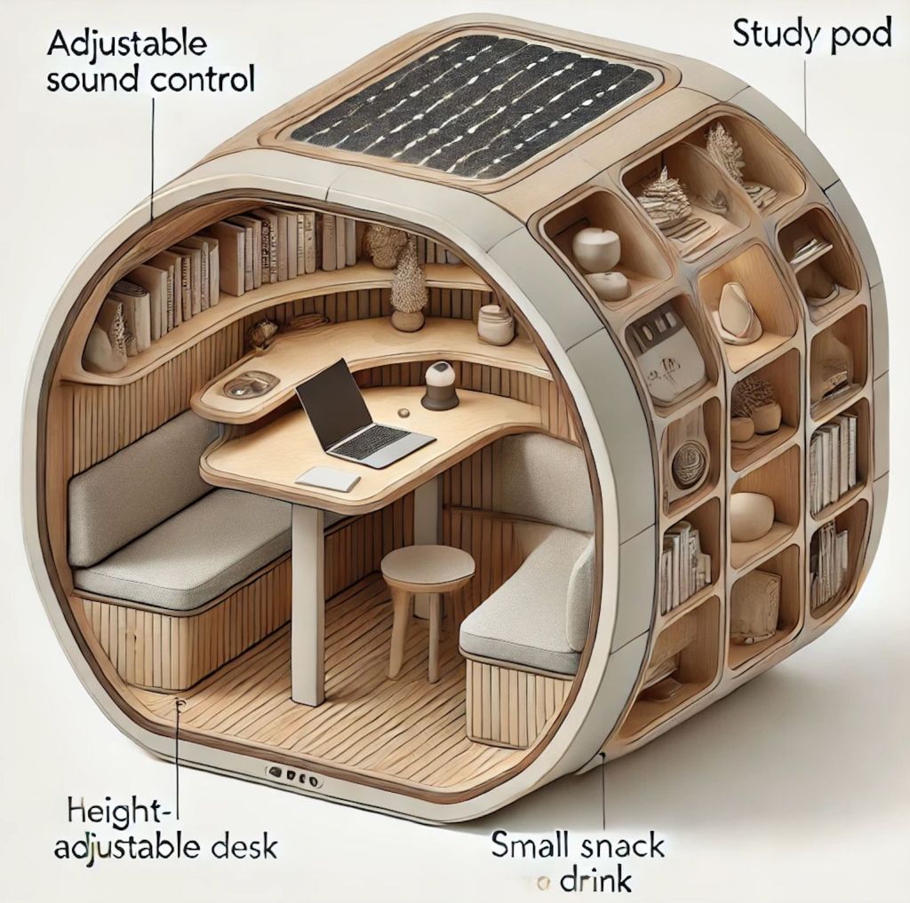 A study pod designed to be used in libraries.