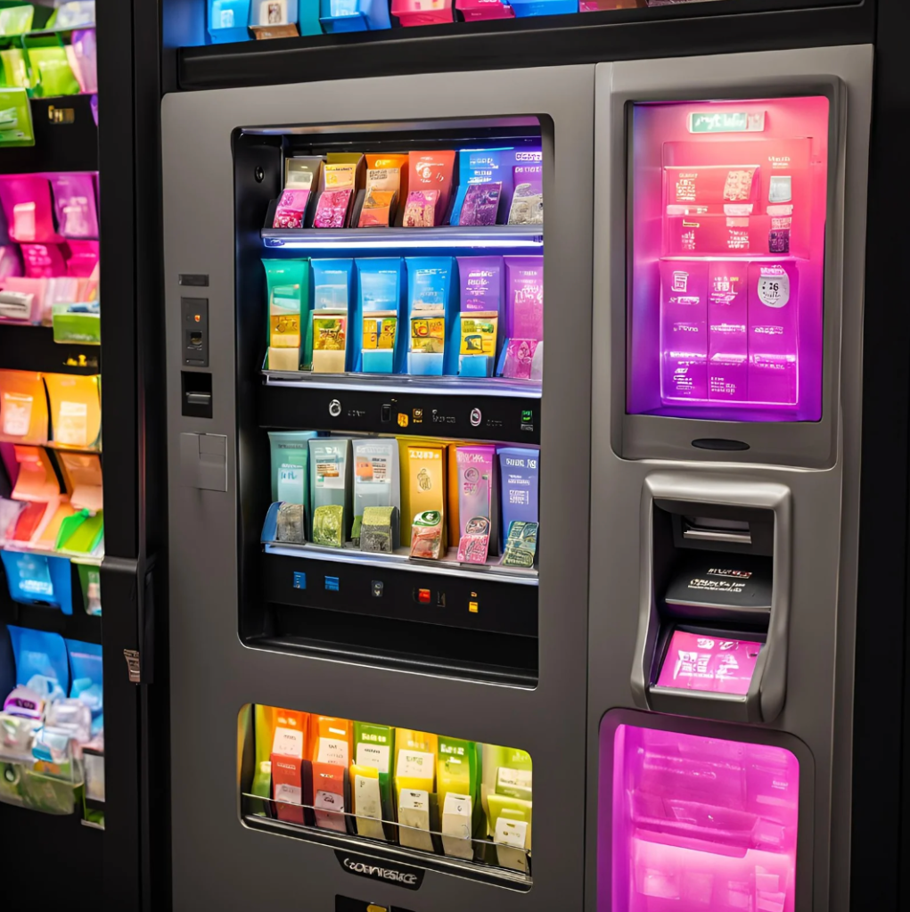 A vending machine that accepts contactless cards and smartphone payments, among other simple payment methods.