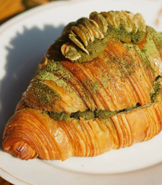 Matcha Croissant Cafe Kitsune, featured on the matcha menu