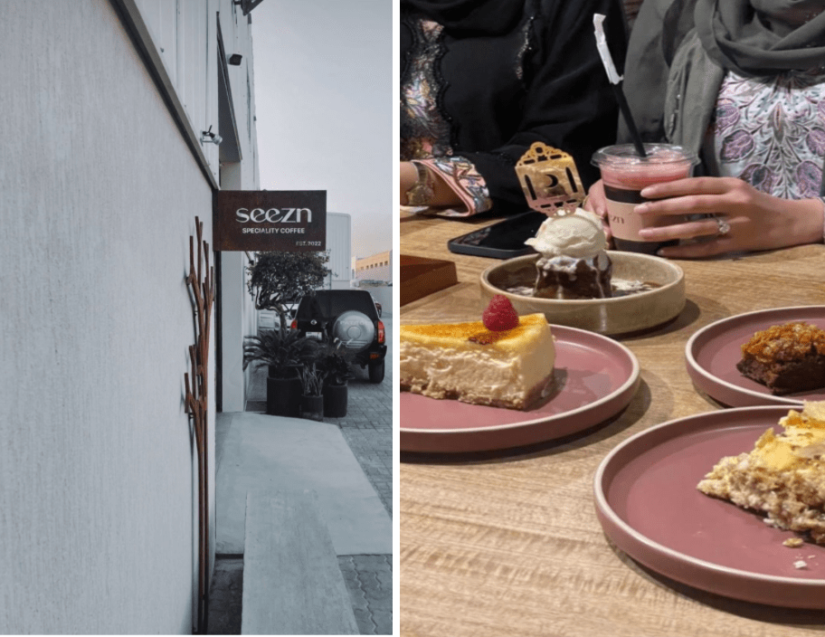 Picture 1: customer at cafe in Dubai opening during Ramadan called sezn cafe enjoying a late-night suhoor gathering with board games

Picture 2: exterior view of seezn specialty coffee cafe open during Ramadan in dubai, featuring a minimalist design with a rustic sign and outdoor greenery